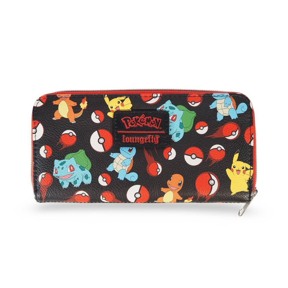 Loungefly Pokemon Starter Zip Around Wallet Women OS Black Pikachu Bulbasaur
